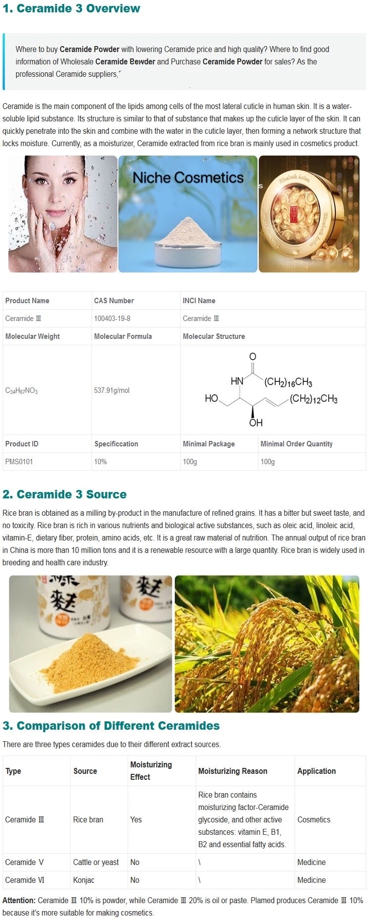 Water-Soluble Natural Skincare Cosmetic Ingredient for Moisturizer Ceramide CAS 100403-19-8
